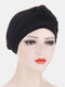 Women Cotton Multi Color Solid Casual Sunshade Side Braid Baotou Hats Beanie Hats - Black