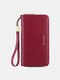 JOSEKO Women Genuine Leather RFID Antimagnetic Wallet Multiple-card Slots Large-capacity Multifunctional Zipper Clutch Bag - Wine Red