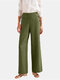 Solid Color Front Button High Waist Casual Pants with Pocket - Green