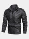 Mens Leather Fashion Coats Multi Pockets Long Sleeve PU Leather Outerwears - Grey