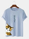 T-shirt a maniche corte in cotone da uomo con stampa di gatti cartoni animati giapponesi Collo - blu