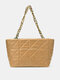 Casual Lattice Pattern Chain Handbag Faux Leather Solid Large Capacity Tote Shoulder Bag - Khaki