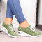 Large Size Women Casual Solid Color Round Toe Lace Up Wedges Loafers - Green