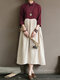Casual Patchwork Stand Collar Frog Button Plus Size Dress - Wine Red