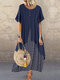 Bohemian Polka Dot Patchwork Plus Size Maxi Dress with Pockets - Blue