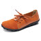 LOSTISY Large Size Women Casual Soft Lightweight Splicing Leather Lace Up Flats Loafers - Orange