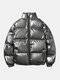Mens Thicken Reflective Warm Stand Collar Zipper Casual Down Coat - Grey