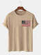 Mens American Flags Pattern Short Sleeve 100% Cotton Basic T-shirts - Khaki