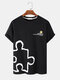 Mens Smile Face Jigsaw Graphic Cotton Short Sleeve T-Shirts - Black