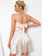 Backless Design Tie-up Design Sleeveless Mini Dress - Apricot