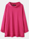 Solid Color Plain Slit Long Sleeve Turtleneck Casual Blouse for Women - Rose