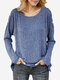 Casual Solid Color Crew Neck Long Sleeve Overhead Knitting Sweater - Blue