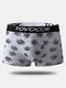 Men Leaf Print Cotton Boxer Briefs Comfortable U Pouch Breathable Mid Waist Underwear - Gray