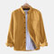 Mens Brief Style Corduroy Thicken Warm Solid Color Long Sleeve Shirts - Yellow
