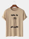 Mens Sunflower Slogan Print Crew Neck Short Sleeve Cotton T-Shirts - Khaki