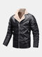 Mens PU Leather Fleece Lined Zipper Up Winter Warm Thicken Biker Jacket - Black