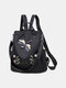 Women Multi-carry Chinese Style Dragonfly Embroidered Large Capacity Calico Backpack Crossbody Bag - Black