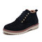 Men Stitching Slip Resistant Warm Lining Casual Leather Boots - Black