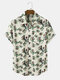Mens Flower Plant Print Button Up Vacation Short Sleeve Shirts - Beige
