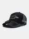 Unisex Cotton Mesh Patchwork Letter Print With Windproof Rope Outdoor Sports Sunscreen Breathable Baseball Cap - Black