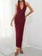 Deep V-neck Backless Solid Color Maxi Sexy Dress For Women - Wine Red