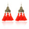 Bohemian Geometric Water Drop Earrings Carved Tassel Pendant Long Earrings Chic Jewelry - Red