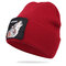 Wool Hat Animal Pattern Knitted Hat Skull Cap Beanie - Wine Red