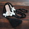 Bohemian Butterfly Tassel Pendant Necklace Ethnic Handmade Transparent Bead Long Necklace - Black