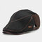 Men Knit Leather Patchwork Color Casual Personality Forward Hat Beret Hat - Black