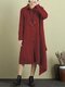 Casual Plaid Print Irregular Long Sleeve Lapel Women Dresses - Red