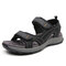 Men Comfy Cowhide Leather Hook Loop Opened Toe Sport Sandals - Black