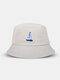 Unisex Cotton Solid Sailboat Pattern Embroidered Casual Sunshade Bucket Hat - Beige