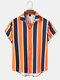 Mens Holiday Wide Striped Button Up Short Sleeve Shirts - Orange