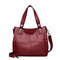 Women Soft Leather Leisure Patchwork Handbag Double Layer Large Capacity Crossbody Bag - Wine Red
