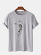 Mens 100% Cotton Halloween Skeleton Print O-Neck Casual Short Sleeve T-Shirts - Grey