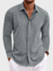Mens Plain Lapel Button Up Casual Long Sleeve Shirts - Gray