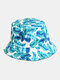 Unisex Cotton Overlay Blue Leaves Print Double-sided Wearable All-match Sunshade Bucket Hat - Blue