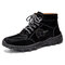 Men Hand Stitching Outdoor Work Style Microfiber Leather Boots - Black