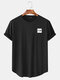 Mens Fun Letter Graphic Curved Hem Cotton Short Sleeve T-Shirts - Black