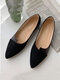 Women Casual Suede Asymmetrical Patchwork Single Shoes Soft Comfy Flats - Black