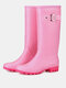 Women Casual Solid Color Slip-on Waterproof Rain Boots - Pink