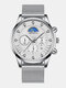 12 Colors Stainless Steel Men Casual Business Watch Decorative Calendar Pointer Quartz Watch - Silver Band Silver Case White Di