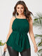Plus Size Solid Backless Belt Spaghetti Tie-up Sleeveless Cami - Green