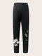 Plus Size Flower Pattern Elastic Waist Casual Skinny Pants - Black