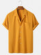 Mens Solid Color Revere Collar Casual Short Sleeve Designer Shirts With Pocket - Yellow