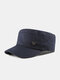 Men Cotton Solid Color W Metal Label Sutures Casual Sunscreen Military Cap Flat Cap - Navy