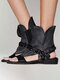 Large Size Women Casual Vintage Buckle Decor Side-zip Sandals - Black