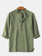 Men 3/4 Sleeve Striped Casual Henley Shirts - Green