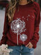 Women Printed Round Neck Long Sleeve Casual Loose Shirt Tops - Rust Red