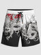 Herren-Shorts mit Drachen-Print und kontrastierendem Kordelzug an der Taille - Weiß